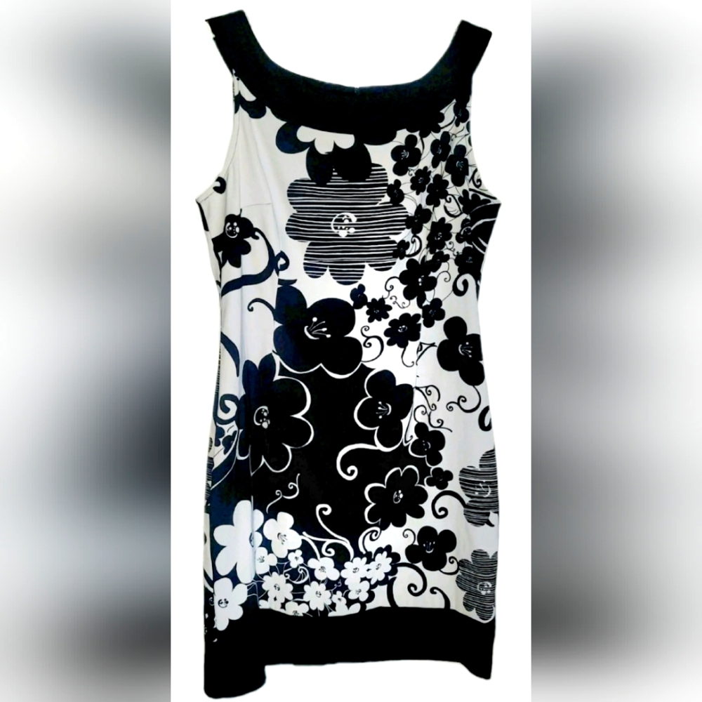 Connected Apparel Womens Black White Sleeveless Dress Knee Length Sheath Size 16